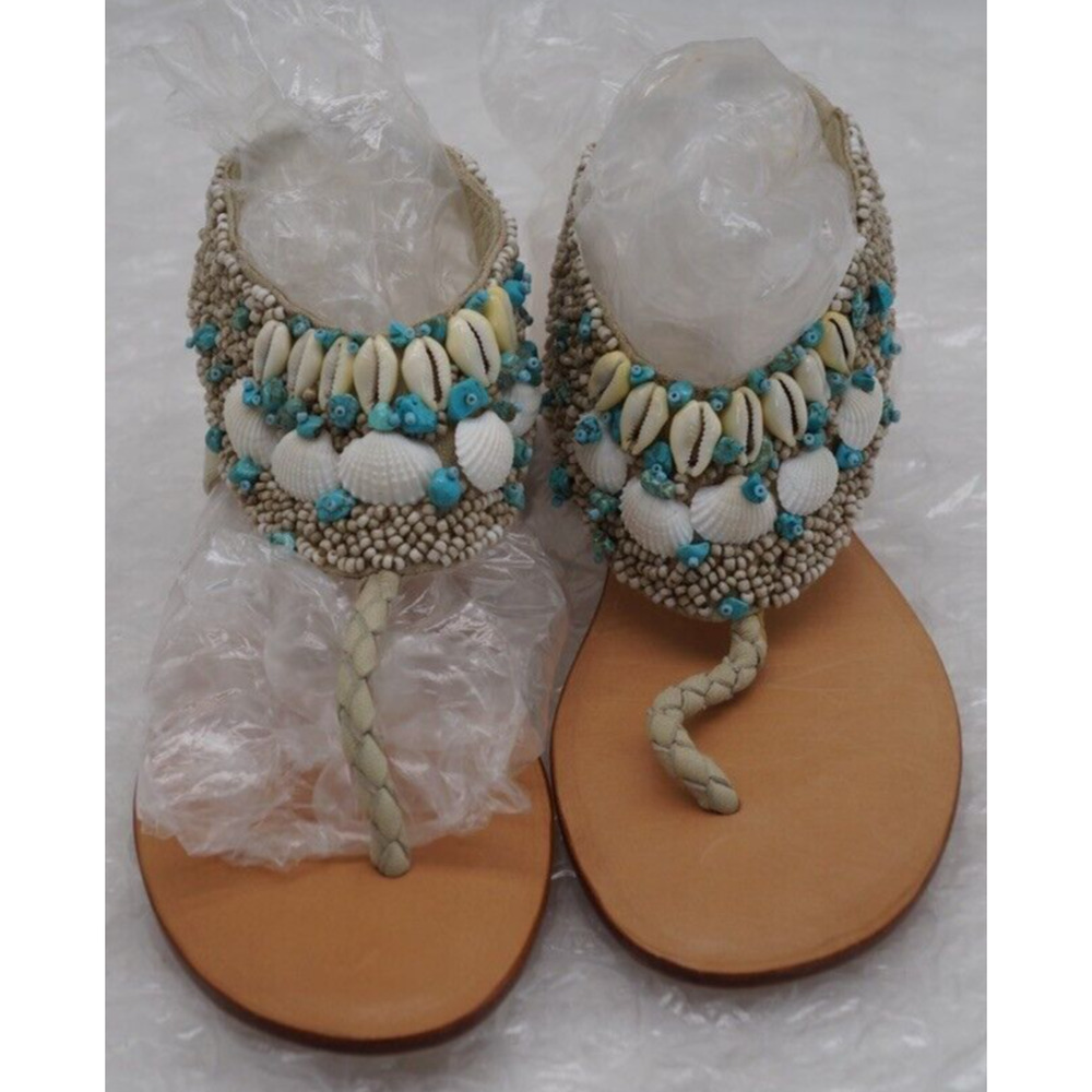 Cocobelle Kauai Turquoise and Shell Sandals Size 8.5 New - Picture 5 of 11